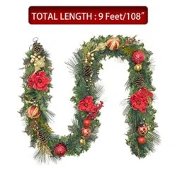 Valery Madelyn Pre-Lit 9 Feet Luxury Red Gold Christmas Garland With 40 LED Warm Lights And Ball Ornaments Poinsettia For Front Door Window Fireplace Mantle Xmas Decor, Battery Operated 11 Valery Madelyn Pre-Lit 9 Feet Luxury Red Gold Christmas Garland With 40 LED Warm Lights And Ball Ornaments Poinsettia For Front Door Window Fireplace Mantle Xmas Decor, Battery Operated -National Tree Company Sale Shop 51fYRsAo8iL