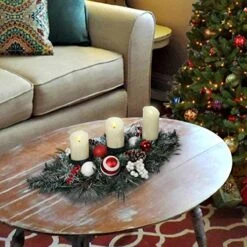 V&M VALERY MADELYN 30 Inch Traditional Red White Christmas Candle Holder With Berry Pine Cone And Ball Ornaments, Candle Holders Candelabrum Centerpiece For Tabletop Xmas Decor(Excluded Candles) -National Tree Company Sale Shop 51fc5M5CCNL