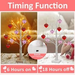 2 Pack Prelit White Birch Tree -2FT Valentines Tree With 10 Pink & Red Heart-Shaped Ornaments, 24 Warm White LED, Battery Operated, 6-Hours Timer, Tabletop Lamp For Home Party Wedding Xmas Decor -National Tree Company Sale Shop 51fhjJUA0VL