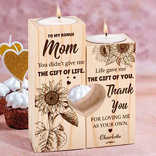GENERIC TRIENCY Personalized Candle Holder To My Bonus Mom Tea Light Candle Holders Decorative Wooden Candlestick Custom Gifts For Bonus Mom Stepmom Valentines Mother's Day Christmas Birthday 4 GENERIC TRIENCY Personalized Candle Holder To My Bonus Mom Tea Light Candle Holders Decorative Wooden Candlestick Custom Gifts For Bonus Mom Stepmom Valentines Mother's Day Christmas Birthday - Image 2