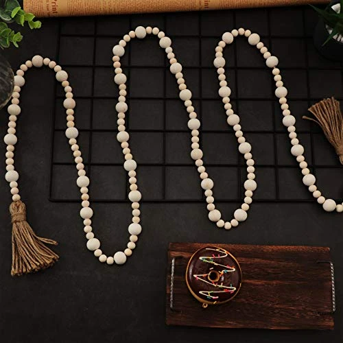 Christmas Wood Bead Garlands With Tassels Farmhouse Rustic Country Boho Decorations Natural Wall Hanging Vase Handle Door Prayer Beads For Xmas Tiered Tray Decor (Wood Color, 7.9 Feet) 4 Christmas Wood Bead Garlands With Tassels Farmhouse Rustic Country Boho Decorations Natural Wall Hanging Vase Handle Door Prayer Beads For Xmas Tiered Tray Decor (Wood Color, 7.9 Feet) - Image 2