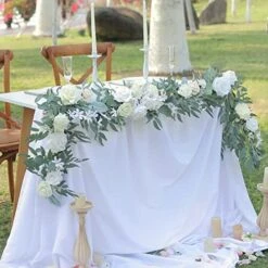 6.3FT Artificial Eucalyptus Garland With Flowers, Fake Floral Garland Faux Greenery Garland Dining Table Centerpiece For Wedding Rehearsal Dinner Bridal Shower Table Runner Decor (White) -National Tree Company Sale Shop 51gTN7sF3DL