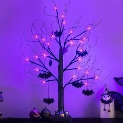 Vanthylit Halloween Tree Decorations, Glittered Black Spooky Tree With Purple Lights And Bat Decorations, Battery Powered Timer Tabletop Tree For Halloween Decorations Indoor Outdoor (2FT, 24LED) -National Tree Company Sale Shop 51gd5xG6umL. AC