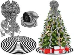 Zomiboo Christmas Tree Decoration Set Include Christmas Tree Topper Bow, Decorative Strips Ribbon, Christmas Tree Skirt With Annual Ring For Farmhouse, Wreath Crafts Decorations(Candy Style, 40 Inch) -National Tree Company Sale Shop 51gfxpvE3OL. AC 2