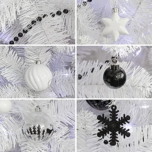 ITART 127ct Christmas Tree Ornaments Decorations Assortment Including Tree Topper Balls Snowflakes Stars Pine Cones Miniature Gift Boxes And Beads Garlands Finial (Black And White) 7 ITART 127ct Christmas Tree Ornaments Decorations Assortment Including Tree Topper Balls Snowflakes Stars Pine Cones Miniature Gift Boxes And Beads Garlands Finial (Black And White) - Image 5