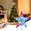 Three-tree Christmas Star Tree Topper Lights 9.5 Inch With Versatile Remote Controller Treetop Christmas Decoration Light Bethlehem Star (LED Color-Changing 3AA Battery Powered)