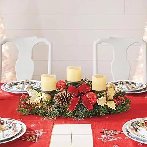 BrylaneHome Pre-Decorated Candle Holder Centerpiece Christmas Decoration, Red 5 BrylaneHome Pre-Decorated Candle Holder Centerpiece Christmas Decoration, Red - Image 3