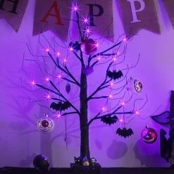 Vanthylit Halloween Tree Decorations, Glittered Black Spooky Tree With Purple Lights And Bat Decorations, Battery Powered Timer Tabletop Tree For Halloween Decorations Indoor Outdoor (2FT, 24LED) -National Tree Company Sale Shop 51h59VBUzTL