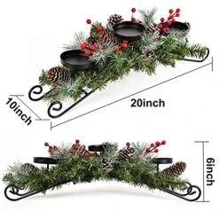DearHouse Christmas Candle Holder Centerpiece, Pine Cones And Red Berry Table Centerpiece With 3 Candle Holders Table Accent Centerpiece For Festival Home Decoration 20" X 10" X 6"(L X W X H) -National Tree Company Sale Shop 51hLBozjglL