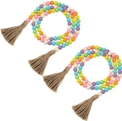 2 Pieces St. Patrick's Day Easter Day Wood Bead Garlands With Tassels 10.8 Ft Farmhouse Rustic Country Wood Bead Boho Bead Garlands For Tiered Tray Decor (Attractive Color) -National Tree Company Sale Shop 51hULGVL bL. AC