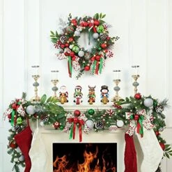 WBHome Pre-lit 24 Inch Artificial Christmas Wreath, Elf Green & Red Lighted Wreath With 35 LED Lights For Indoor Outdoor Front Door Window Xmas Decor Holiday Decorations, Battery Operated -National Tree Company Sale Shop 51hcSpK1ahL