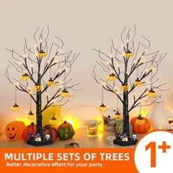 EAMBRITE Halloween Tree, 2FT Black Spooky Tree With 24 LED Orange Lights And 8 Pumpkins, Battery Operated Small Tabletop Black Tree With Timer For Halloween Decorations Christmas Room Home Fireplace -National Tree Company Sale Shop 51hvrZn19zL