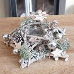 SHATCHI Star Shape Wooden Candle Holder Tabletop Centrepiece Christmas Holiday Home Decorated With Red/Silver Baubles, Berries And Cones (34cm/24cm), Wood, 242411 Cm 16 SHATCHI Star Shape Wooden Candle Holder Tabletop Centrepiece Christmas Holiday Home Decorated With Red/Silver Baubles, Berries And Cones (34cm/24cm), Wood, 242411 Cm -National Tree Company Sale Shop 51hzzWXzeBL