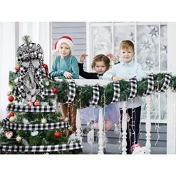 Christmas Tree Topper Bow Buffalo Plaid Christmas Tree Topper Xmas Decor Rustic Tree Toppers Large Outdoor Bows Ribbon Tree Topper With Xmas Plaid Tree Skirt Ornament (Black And White) -National Tree Company Sale Shop 51iWiqUprzL