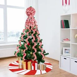 Zomiboo Christmas Tree Decoration Set Include Christmas Tree Topper Bow, Decorative Strips Ribbon, Christmas Tree Skirt With Annual Ring For Farmhouse, Wreath Crafts Decorations(Candy Style, 40 Inch) -National Tree Company Sale Shop 51j978Ym1ZL