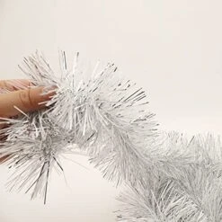 Lukigif 25 Feet Christmas Tree Twist Garland Sparkly Thick Metallic Tinsel Foil Wreath Hanging Decor For Parade Floats Christmas Eve Xmas Tree New Year Wedding Birthday Party, 4" X 25', Silver White -National Tree Company Sale Shop 51jGs7tSdNL