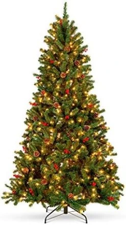 Best Choice Products 6ft Pre-Lit Pre-Decorated Spruce Hinged Artificial Christmas Tree W/ 798 Tips, 29 Pinecones, 29 Berries, 250 Lights, Metal Base -National Tree Company Sale Shop 51jHOK4HxVL. AC
