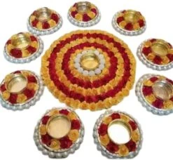 GENERIC India Gift HUB Handmade Tea Ligth Rangoli Set | Multi Design Festive Diyas| Tea Light Holders Housewarming Favors Outliner Decoration | Floral Mats Tea Party Floor Diwali Christmas Decor -National Tree Company Sale Shop 51jSMEnITTL. AC