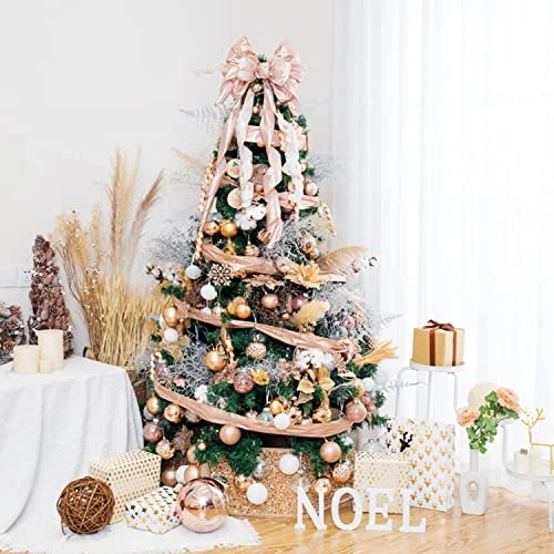Christmas Tree Topper, 32x12 Inches Large Toppers Single Sided Bow With Glitter Streamer, Rose Gold Christmas Tree Topper Bow For Christmas Decoration (Rose Gold) 7 Christmas Tree Topper, 32x12 Inches Large Toppers Single Sided Bow With Glitter Streamer, Rose Gold Christmas Tree Topper Bow For Christmas Decoration (Rose Gold) - Image 5