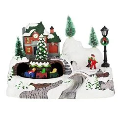 The Christmas Workshop Multi-Coloured 82800 Animated Train & Ice Skating Ornament | Light Up Room Decoration | 10 X LED Lights | 24cm X 16cm X 17cm -National Tree Company Sale Shop 51jqWn8lptL
