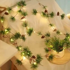PALONMY Christmas Garland With Lights 6.56 FT Pine Garland With 30 LED Fairy Lights Battery Operated Garland Lights With Pine Cones Artificial Greenery Garland Christmas Pre-lit Lights For Home -National Tree Company Sale Shop 51k1TRx3WL. AC