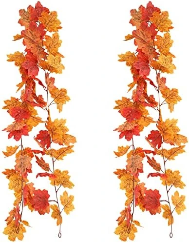 HomEdge Artificial Maple Leaves Garland, 2 Packs 5.8 Ft Fall Hanging Vine Garland For Thanksgiving Christmas Decor-Orange+Green+Red+Brown+Yellow 10 HomEdge Artificial Maple Leaves Garland, 2 Packs 5.8 Ft Fall Hanging Vine Garland For Thanksgiving Christmas Decor-Orange+Green+Red+Brown+Yellow - Image 8