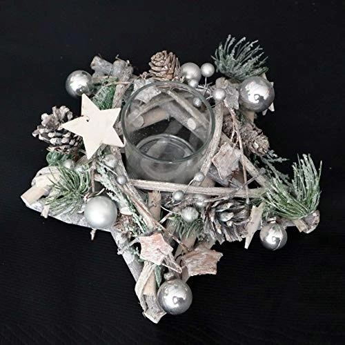 SHATCHI Star Shape Wooden Candle Holder Tabletop Centrepiece Christmas Holiday Home Decorated With Red/Silver Baubles, Berries And Cones (34cm/24cm), Wood, 242411 Cm 5 SHATCHI Star Shape Wooden Candle Holder Tabletop Centrepiece Christmas Holiday Home Decorated With Red/Silver Baubles, Berries And Cones (34cm/24cm), Wood, 242411 Cm - Image 3