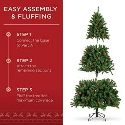 Best Choice Products 6ft Pre-Lit Pre-Decorated Spruce Hinged Artificial Christmas Tree W/ 798 Tips, 29 Pinecones, 29 Berries, 250 Lights, Metal Base -National Tree Company Sale Shop 51kHUJMQw5S