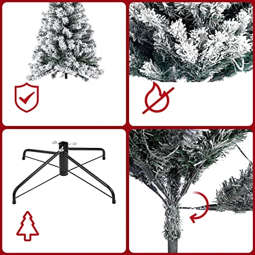 Okicoler Snow Flocked Artificial Holiday Christmas Pine Tree For Home, Office, Party Decoration W/ 350 Warm White Lights, Metal Hinges & Base, 7.5 Ft 7 Okicoler Snow Flocked Artificial Holiday Christmas Pine Tree For Home, Office, Party Decoration W/ 350 Warm White Lights, Metal Hinges & Base, 7.5 Ft - Image 5