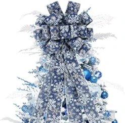 Christmas Tree Topper,44X12 Inch Artificial Xmas Tree Topper Bow Flower Decor With Glitter Snowflakes Print, Suitable For Wedding, Birthday Party, Thanksgiving Christmas Decoration(Gold) -National Tree Company Sale Shop 51kW3WIuw9L. AC