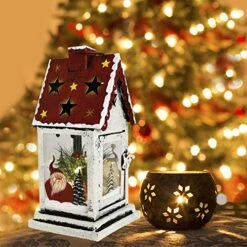 Decorative Christmas Lantern Hanging LED Lantern Decor, Rustic Metal Holiday Lantern Table Top Lantern Battery Operated Indoor Outdoor Hanging Lantern Table Centerpiece (10X4.6X4.6in, Red) -National Tree Company Sale Shop 51ksbgA40kL