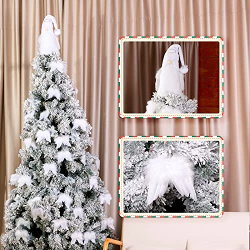 White And Silver Angel Treetop 23 Inch Tree Topper Gnome Angel And 24 Pcs 4.72 X 4.6 Inch Angel Feather Ornament Christmas Tree Ornament Mantel Table Decorations For Xmas Winter Holiday Memorial Decor 6 White And Silver Angel Treetop 23 Inch Tree Topper Gnome Angel And 24 Pcs 4.72 X 4.6 Inch Angel Feather Ornament Christmas Tree Ornament Mantel Table Decorations For Xmas Winter Holiday Memorial Decor - Image 4