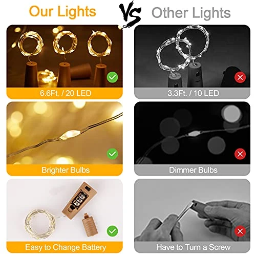 Wine Bottle Lights With Cork, 10 Pack 20 LED Waterproof Battery Operated Cork Lights, Silver Wire Mini Fairy Lights For Liquor Bottles DIY Party Bar Christmas Holiday Wedding Déco 5 Wine Bottle Lights With Cork, 10 Pack 20 LED Waterproof Battery Operated Cork Lights, Silver Wire Mini Fairy Lights For Liquor Bottles DIY Party Bar Christmas Holiday Wedding Déco - Image 3