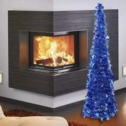 Artificial Christmas Tree Metal Stand, Glittery Tinsel Christmas Tree, 47inch Collapsible Xmas Trees With Plump Sequin For Holiday Decor - Easy To Assemble (Blue) -National Tree Company Sale Shop 51m8z3su4sL