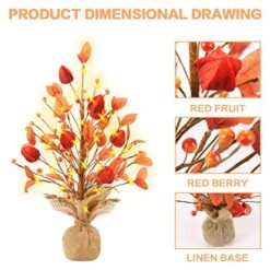 SY Super Bang Artificial Fall Small Berry Tree, 17Inch Table Top Mini Autumn Decorations With 20 LED, For Home Fireplace Harvest Thanksgiving Party Holiday Decor. -National Tree Company Sale Shop 51mMmgb2iSL