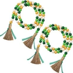 2 Pieces St. Patrick's Day Easter Day Wood Bead Garlands With Tassels 10.8 Ft Farmhouse Rustic Country Wood Bead Boho Bead Garlands For Tiered Tray Decor (Attractive Color) -National Tree Company Sale Shop 51n77E6tiYL. AC