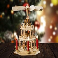 German Christmas Decoration Pyramid - 18 Inches - Wood Nativity Scene Set-Under The Christmas Tree - Table Top Holiday Decor - 3 Tiers Carousel- 6 Candle Holders - German Design. -National Tree Company Sale Shop 51n8N4JRVUL