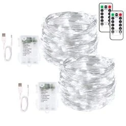 Blingstar Fairy Lights 2 Pack String Lights 33ft 100 LED USB And Battery Operated Christmas Lights Remote Control Timer 8 Modes Firefly Lights Cool White Fairy String Lights For Bedroom Wedding Decor