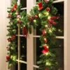 MorTime 9 FT LED Christmas Garland With Pinecones Red Berries Bows Christmas Balls Candies, Multi-Function Christmas Garland With 50 Warm White LED Lights, 180 Branch Tips