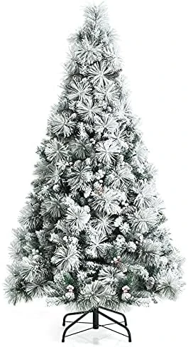 Goplus 7ft Snow Flocked Christmas Tree, Artificial Hinged Xmas Pine Tree W/ 1014 Glitter Branches, Pine Cone & Red Berries, Frosty Tree For Indoor Holiday Festival Decoration 9 Goplus 7ft Snow Flocked Christmas Tree, Artificial Hinged Xmas Pine Tree W/ 1014 Glitter Branches, Pine Cone & Red Berries, Frosty Tree For Indoor Holiday Festival Decoration - Image 7