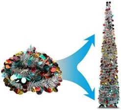 Joy-Leo 5ft Blue Pop Up Christmas Tree With Reflective Sequins, Small Pencil Artificial Christmas Tree, Collapsible Tinsel Xmas Tree, Designed For Small Spaces, Easy To Assemble, Save Space & Time -National Tree Company Sale Shop 51o5zOW5G5L. AC
