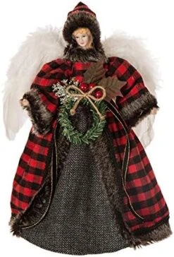 Glitzhome Handmade Plaid Angel Figurine Christmas Treetop Ornament Decoration 12" H - Red & Black -National Tree Company Sale Shop 51oDGaEbp L. AC