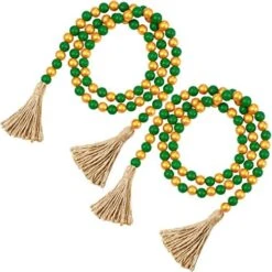 2 Pieces St. Patrick's Day Easter Day Wood Bead Garlands With Tassels 10.8 Ft Farmhouse Rustic Country Wood Bead Boho Bead Garlands For Tiered Tray Decor (Attractive Color) -National Tree Company Sale Shop 51ojuj9YjNL. AC