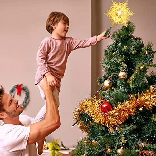 Brizled Lighted Tree Topper, 9.25’’ Gold Glitters Plated Snowflake Christmas Tree Topper With 20 Count Warm White Lights, UL Listed Plugin Xmas Treetop For Christmas Tree Top Home Holiday Decorations 4 Brizled Lighted Tree Topper, 9.25’’ Gold Glitters Plated Snowflake Christmas Tree Topper With 20 Count Warm White Lights, UL Listed Plugin Xmas Treetop For Christmas Tree Top Home Holiday Decorations - Image 2