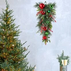 Kuimen Artificial Christmas Teardrop Swag,Green,Based On Natural Grape Vines, Bell, Artificial Pine, Parsley, Holly Leaves, Red Berries, Dead Branches, Used For Christmas Decoration (Multicolor) -National Tree Company Sale Shop 51otJgvbpRL