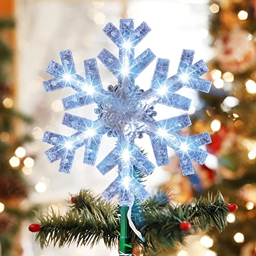 Dazzle Bright Snowflake Christmas Tree Topper, 9 Inch Christmas Tree Topper Ornament With 15 White LED Lights, Lighted Tree Topper Christmas Decorations For Xmas Indoor Holiday Decor 6 Dazzle Bright Snowflake Christmas Tree Topper, 9 Inch Christmas Tree Topper Ornament With 15 White LED Lights, Lighted Tree Topper Christmas Decorations For Xmas Indoor Holiday Decor - Image 4