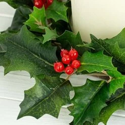 Weather Resistant Holly Candle Ring With Red Berries - Real Touch Artificial Lifelike Holly Candle Ring For Indoor Or Outdoor Christmas Holiday Decoration By Factory Direct Craft (10" Dia) -National Tree Company Sale Shop 51p0iPR79bL