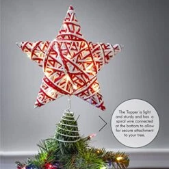 Ornativity Christmas Rattan Tree Topper – Red And White Xmas Rustic Star LED Light Up Tree Topper Ornament Decoration -National Tree Company Sale Shop 51p5MaUyuAL