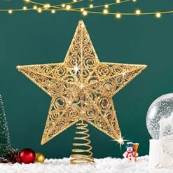 8" Glitter Gold Star Christmas Tree Topper Xmas Tree Topper Christmas Star Tree Topper Rustic Tree Topper Christmas Tree Holiday Decoration Christmas Tree Topper Star For 3-6 Ft Trees (Gold) -National Tree Company Sale Shop 51p6M9byRuL