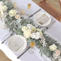 6.3FT Artificial Eucalyptus Garland With Flowers, Fake Floral Garland Faux Greenery Garland Dining Table Centerpiece For Wedding Rehearsal Dinner Bridal Shower Table Runner Decor (White) -National Tree Company Sale Shop 51pCnKKcyKL